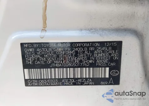 2016 Lexus Is 200T from USA, damaged, VIN JTHBA1D28G5017762